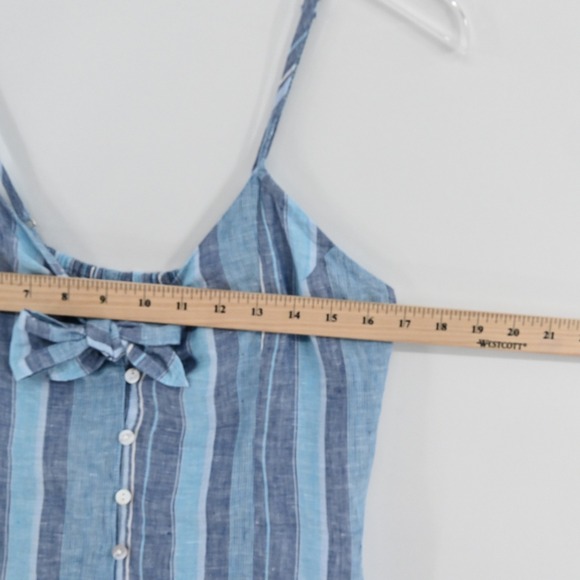 Walker & Wade Striped Linen Mini Dress Womens Size S Blue Coastal Summer Bow - Picture 3 of 11